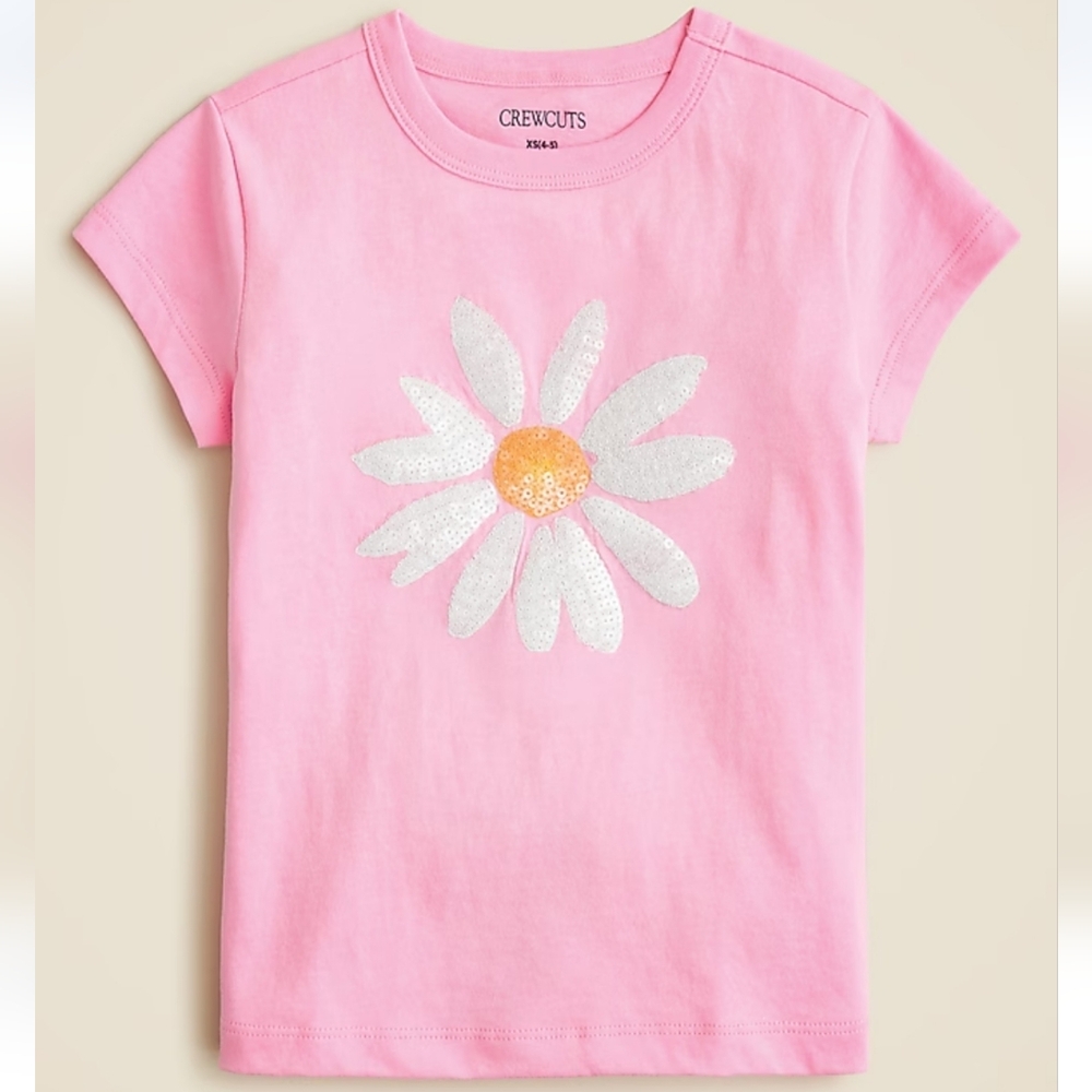 NWT J. Crew Girls' short-sleeve daisy graphic T-shirt with sequins